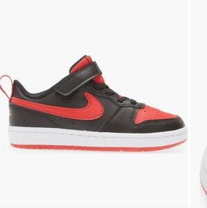 Nike Kids Court Borough Low 2 Black University Red Sneakers 1Y Bred Sporty